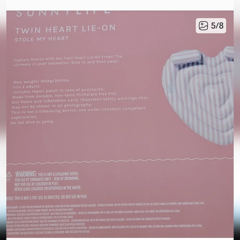 SunnyLife Luxe Lie-On Float-Stole My Heart Pink Stripe Fits 2 Adults